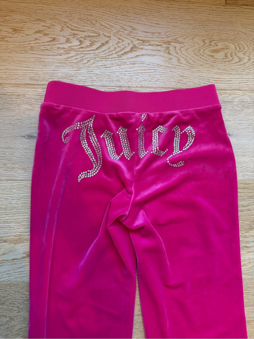 Juicy Couture Hot Pink Velour Track Pants with Rhinestone Logo